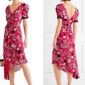 Self-Portrait Portrait Floral Print Dress Pink Fuchsia Asymmetrical Size US 4